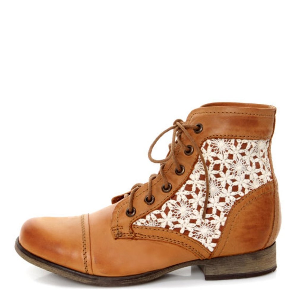 Steve Madden Cognac Crocheted Lace-Up Ankle Boots